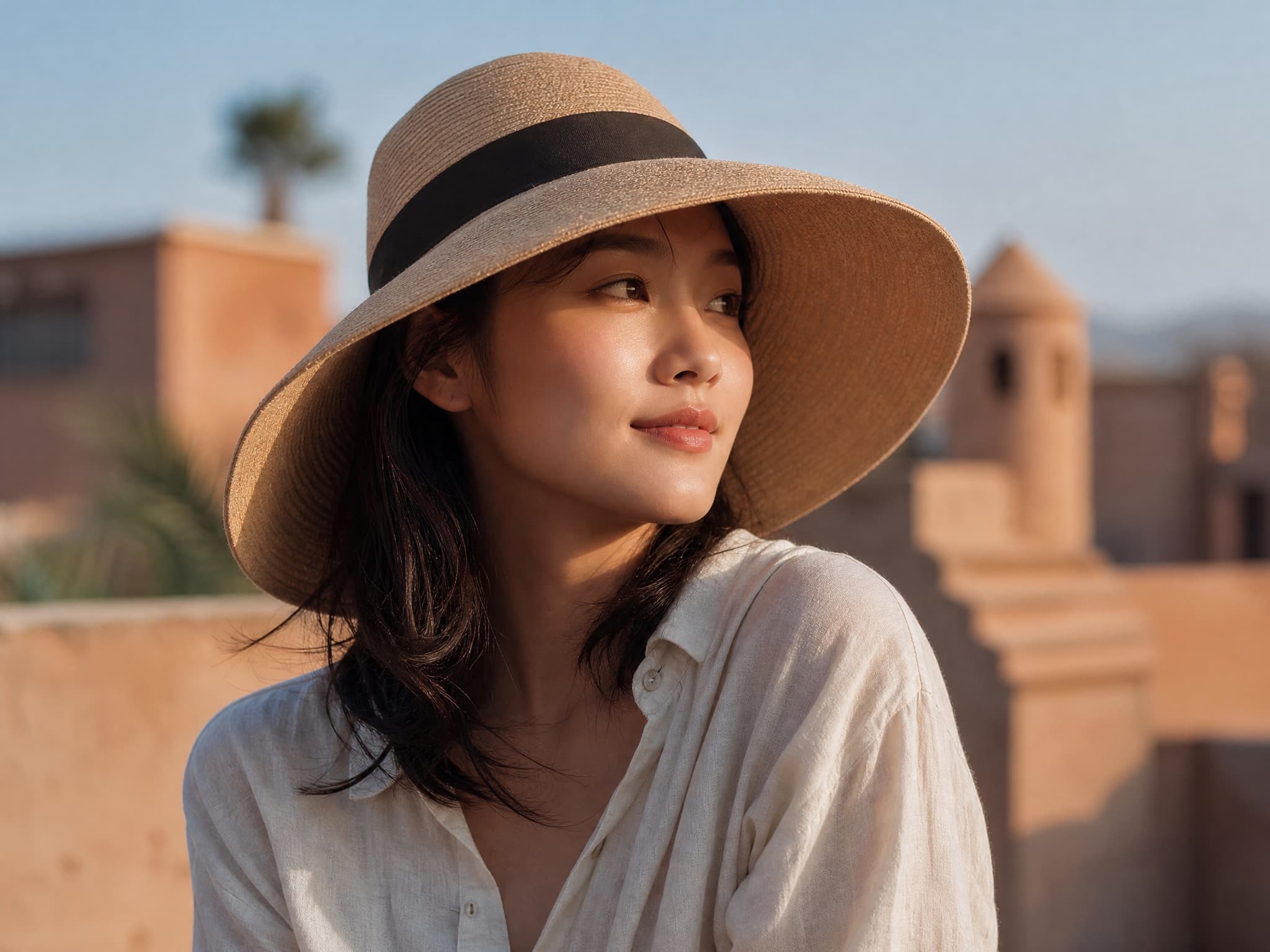 Woman in straw hat outdoor