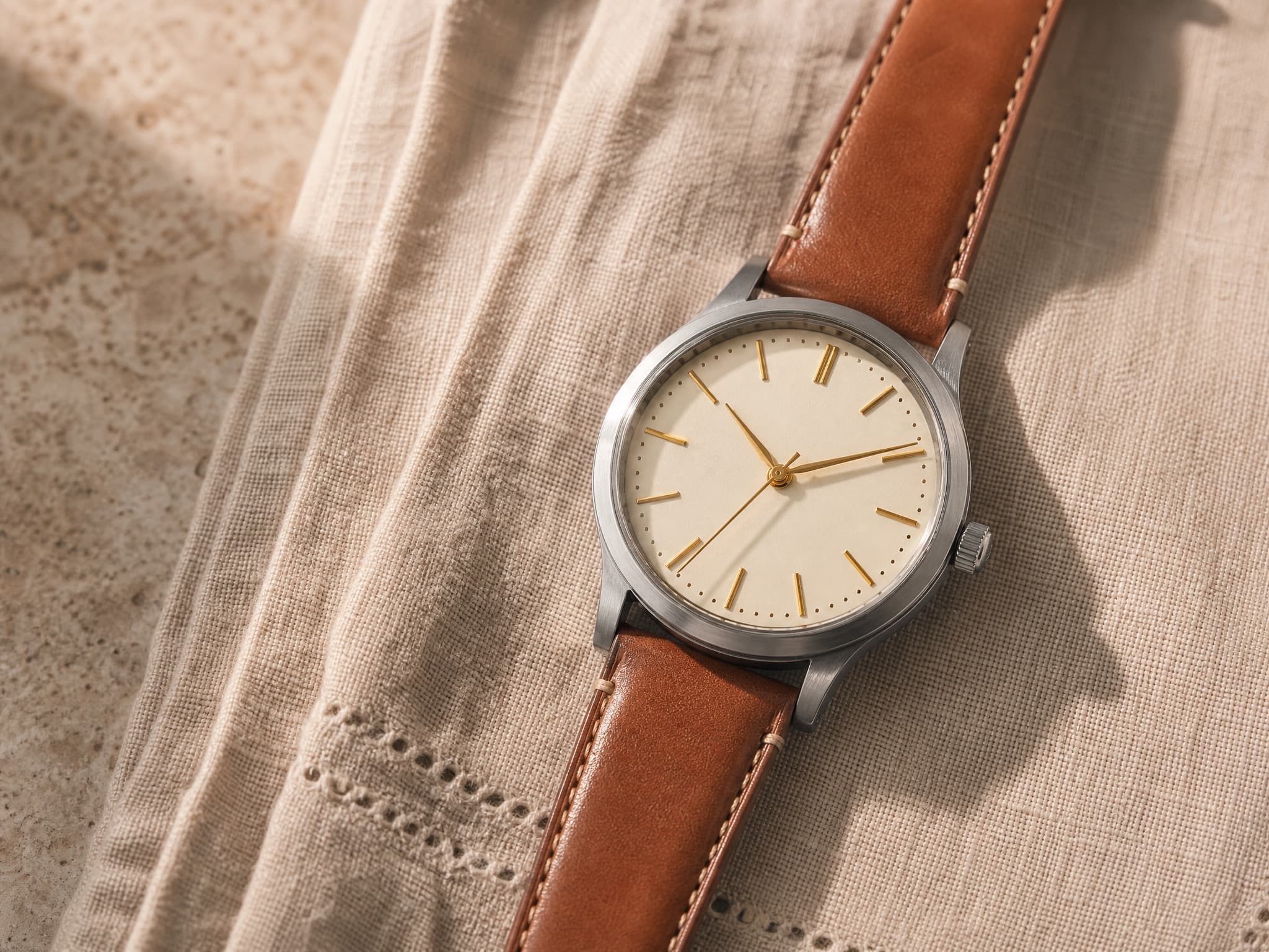 Vintage watch on linen