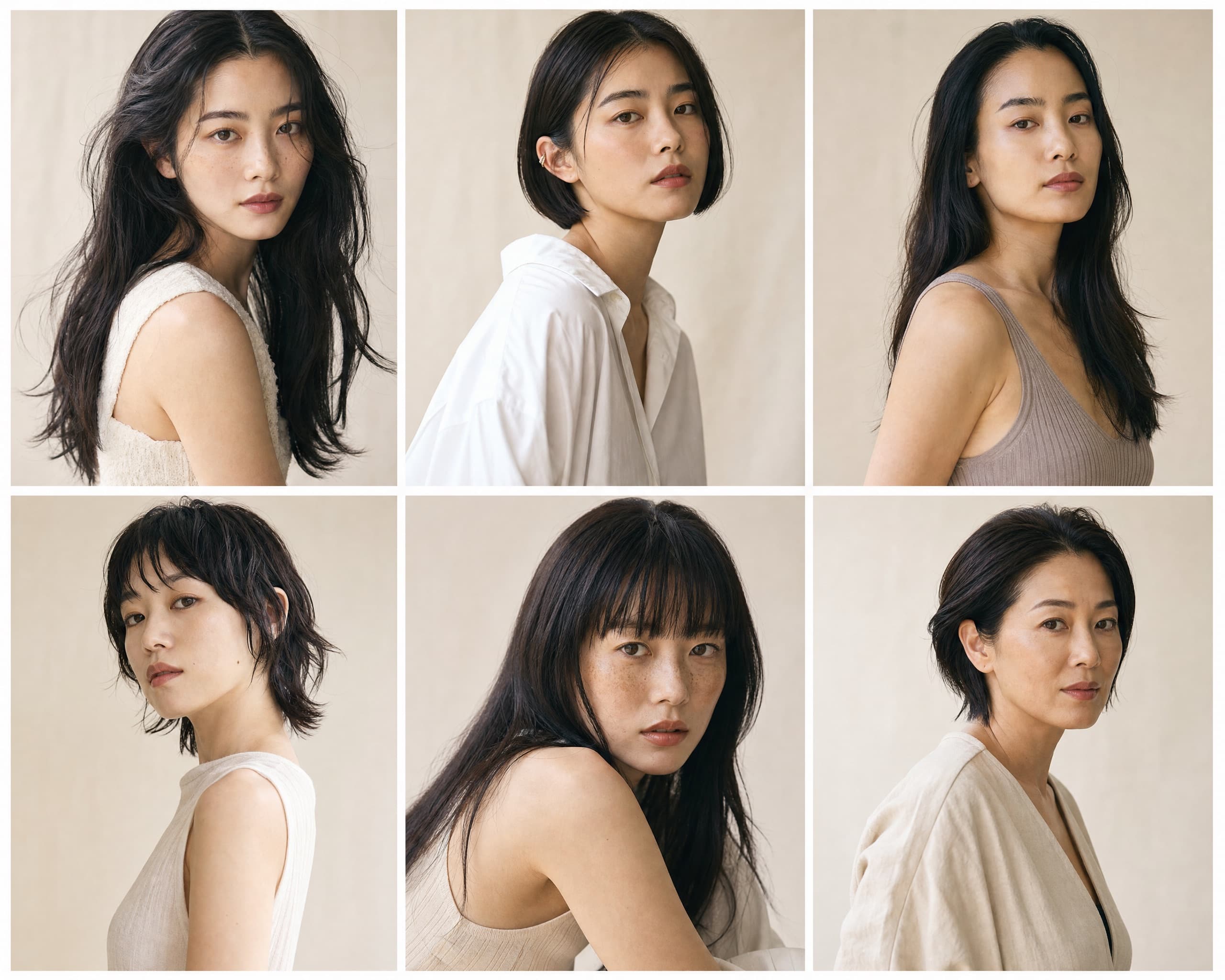 Model contact-sheet grid of six casting portraits